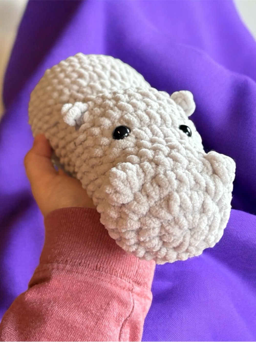 Handmade Crochet Plush Hippo-8” Grey - Picture 2 of 3